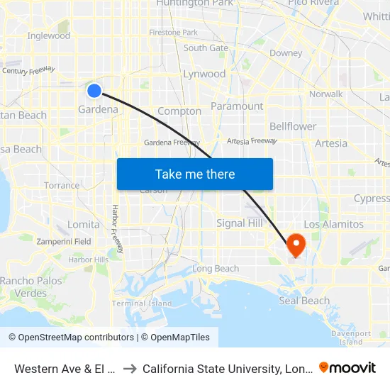 Western Ave & El Segundo Bl to California State University, Long Beach (CSULB) map