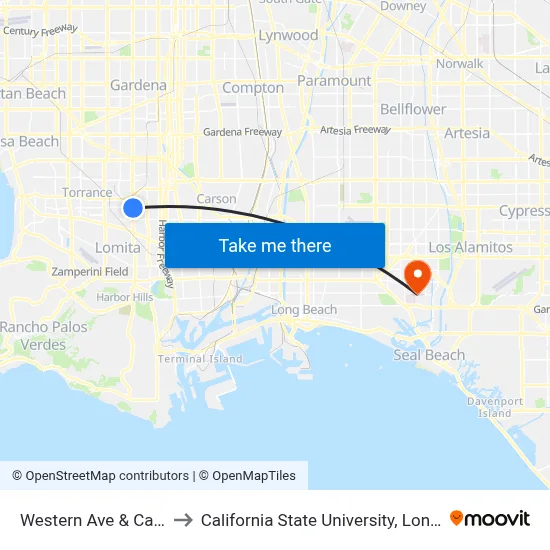 Western Ave & Carson Street to California State University, Long Beach (CSULB) map