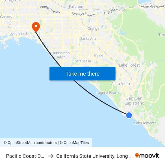 Pacific Coast-Del Obispo to California State University, Long Beach (CSULB) map