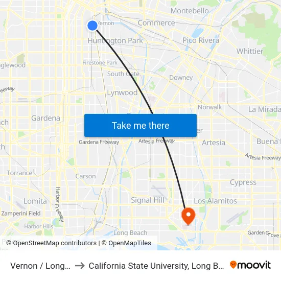 Vernon / Long Beach to California State University, Long Beach (CSULB) map