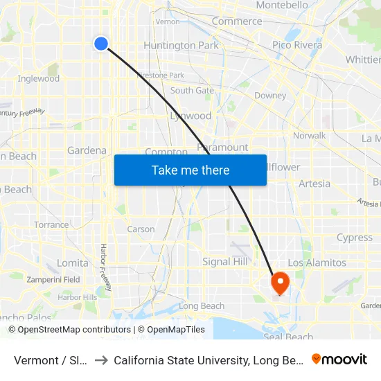 Vermont / Slauson to California State University, Long Beach (CSULB) map