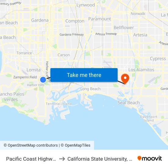 Pacific Coast Highway / Normandie to California State University, Long Beach (CSULB) map