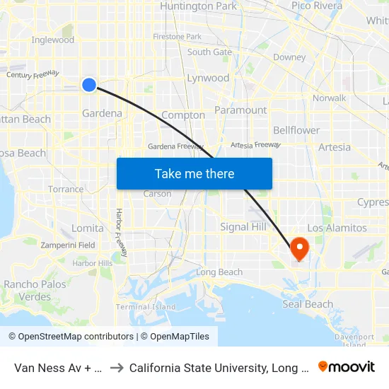 Van Ness Av + 120th St to California State University, Long Beach (CSULB) map