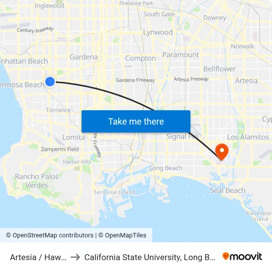 Artesia / Hawthorne to California State University, Long Beach (CSULB) map