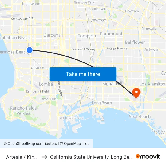 Artesia / Kingsdale to California State University, Long Beach (CSULB) map