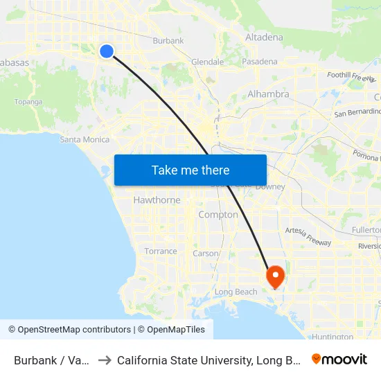 Burbank / Van Nuys to California State University, Long Beach (CSULB) map