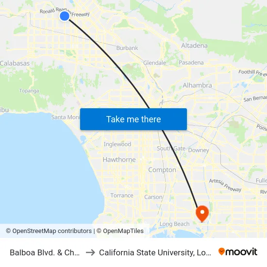 Balboa Blvd. & Chatsworth St. to California State University, Long Beach (CSULB) map