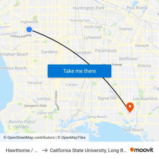 Hawthorne / Century to California State University, Long Beach (CSULB) map
