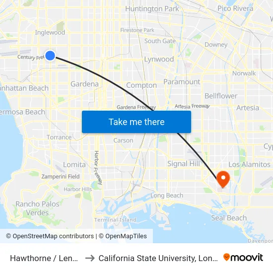 Hawthorne / Lennox Station to California State University, Long Beach (CSULB) map