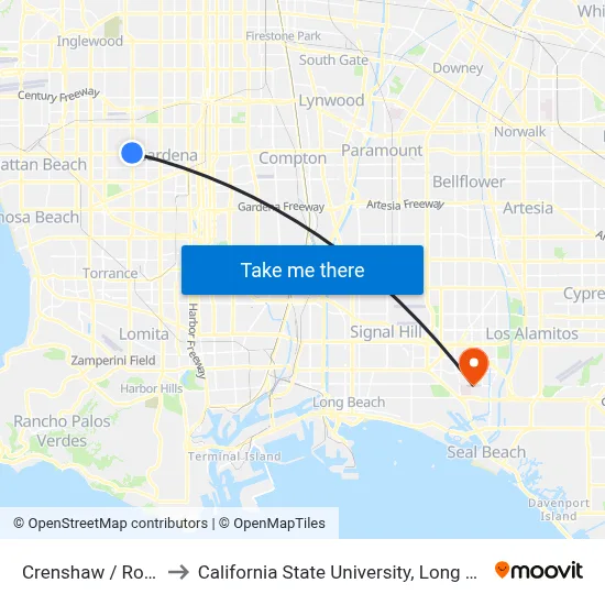 Crenshaw / Rosecrans to California State University, Long Beach (CSULB) map