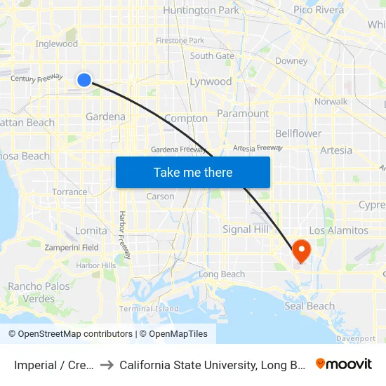 Imperial / Crenshaw to California State University, Long Beach (CSULB) map