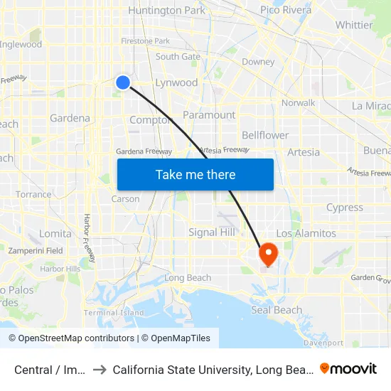 Central / Imperial to California State University, Long Beach (CSULB) map