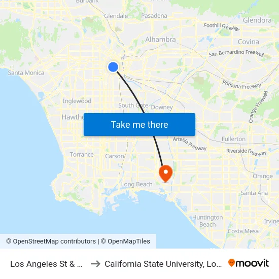 Los Angeles St & Olympic Blvd to California State University, Long Beach (CSULB) map