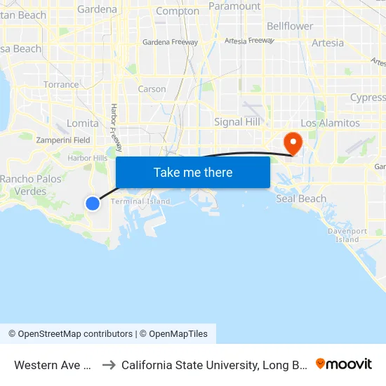Western Ave & 1st St to California State University, Long Beach (CSULB) map