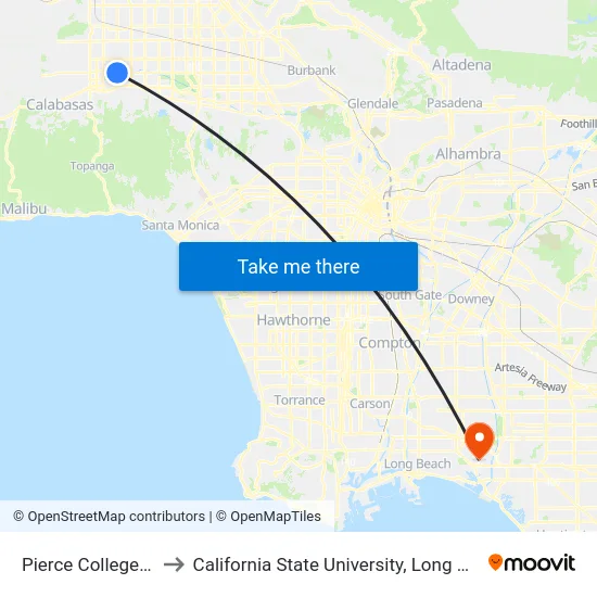 Pierce College Station to California State University, Long Beach (CSULB) map