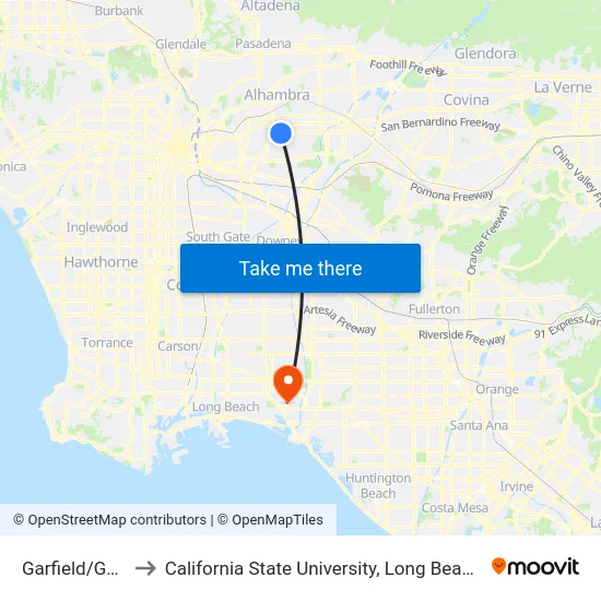Garfield/Garvey to California State University, Long Beach (CSULB) map