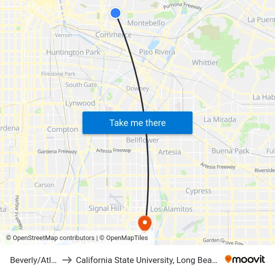 Beverly/Atlantic to California State University, Long Beach (CSULB) map