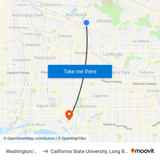 Washington/Norwalk to California State University, Long Beach (CSULB) map