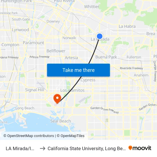 LA Mirada/Imperial to California State University, Long Beach (CSULB) map