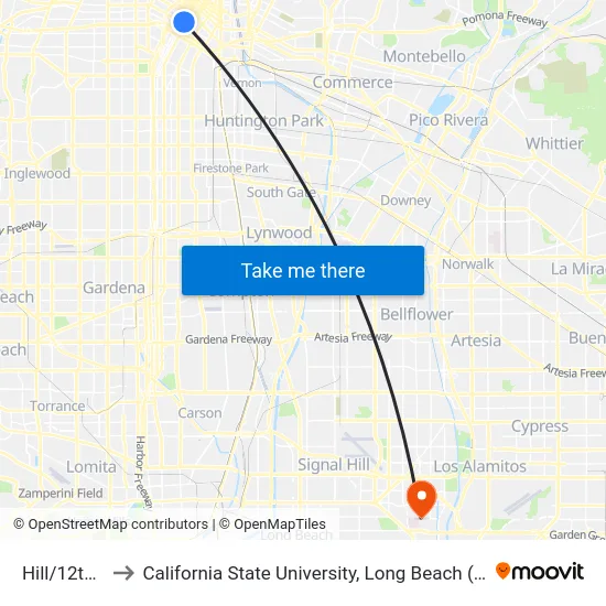 Hill/12th St to California State University, Long Beach (CSULB) map
