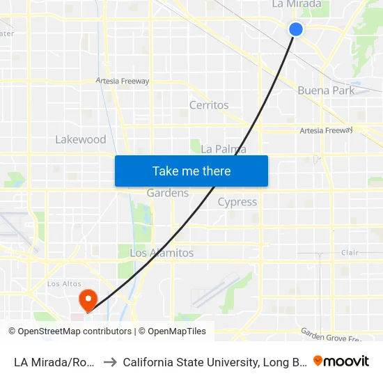 LA Mirada/Rosecrans to California State University, Long Beach (CSULB) map
