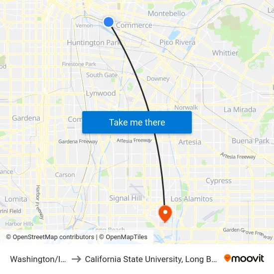 Washington/Indiana to California State University, Long Beach (CSULB) map