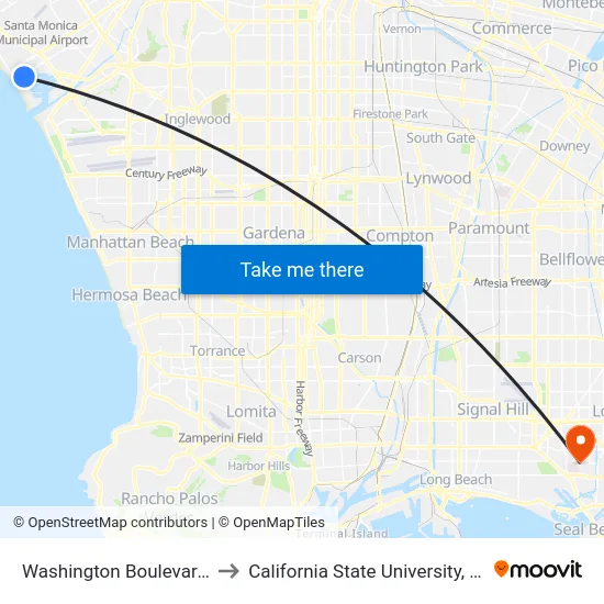 Washington Boulevard and via Marina to California State University, Long Beach (CSULB) map