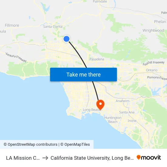 LA Mission College to California State University, Long Beach (CSULB) map