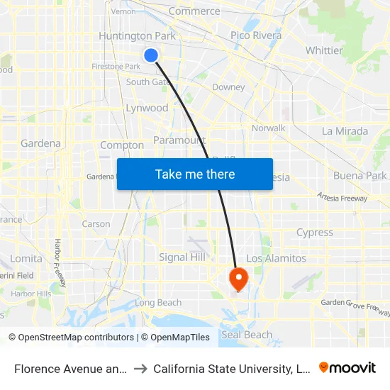 Florence Avenue and Bear Avenue to California State University, Long Beach (CSULB) map