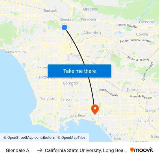 Glendale Amtrak to California State University, Long Beach (CSULB) map