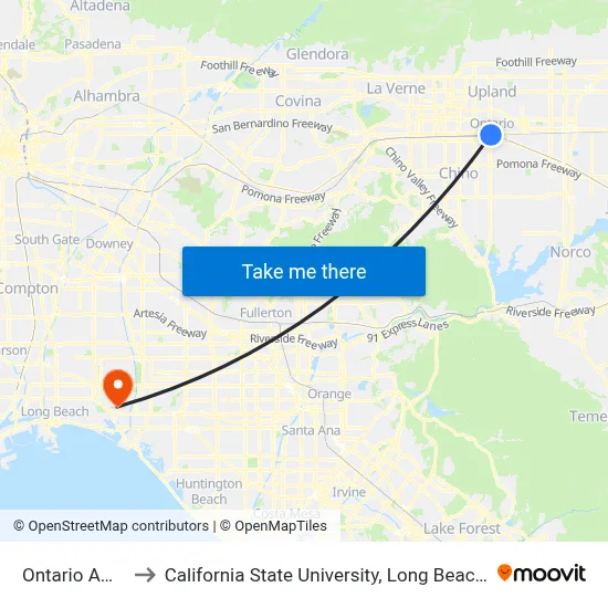 Ontario Amtrak to California State University, Long Beach (CSULB) map