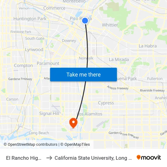El Rancho High School to California State University, Long Beach (CSULB) map