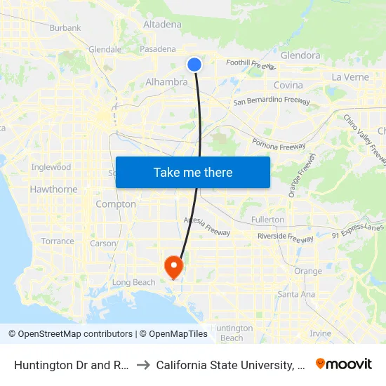 Huntington Dr and Rosemead Blvd E to California State University, Long Beach (CSULB) map