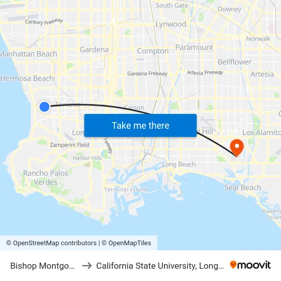 Bishop Montgomery H.S. to California State University, Long Beach (CSULB) map