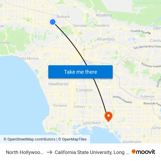 North Hollywood Station to California State University, Long Beach (CSULB) map