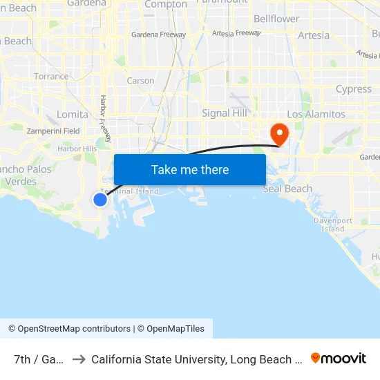 7th / Gaffey to California State University, Long Beach (CSULB) map