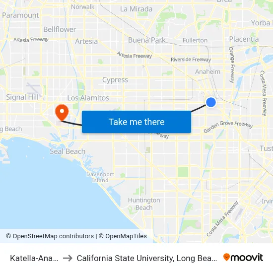 Katella-Anaheim to California State University, Long Beach (CSULB) map