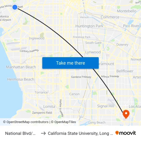 National Blvd/Motor Ave to California State University, Long Beach (CSULB) map