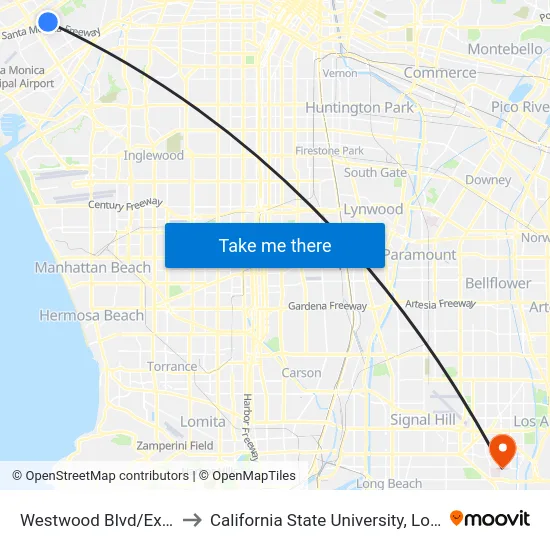 Westwood Blvd/Exposition Blvd to California State University, Long Beach (CSULB) map