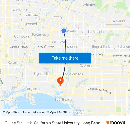 C Line Station to California State University, Long Beach (CSULB) map