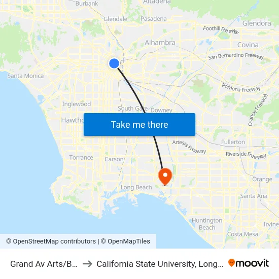 Grand Av Arts/Bunker Hill to California State University, Long Beach (CSULB) map