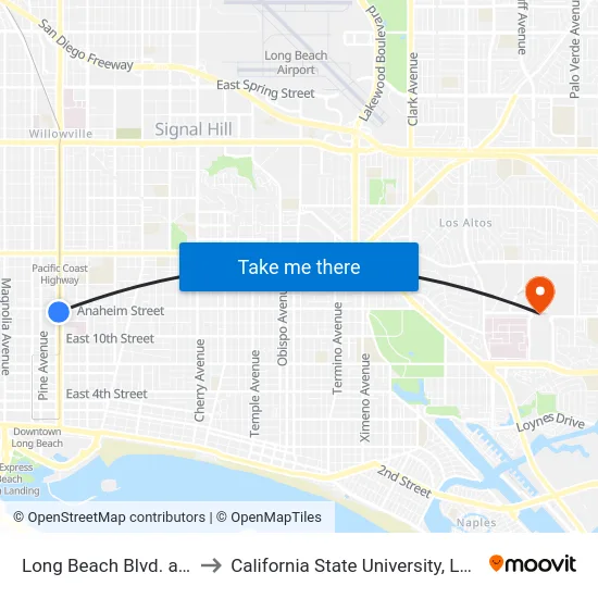 Long Beach Blvd. at Anaheim St. to California State University, Long Beach (CSULB) map