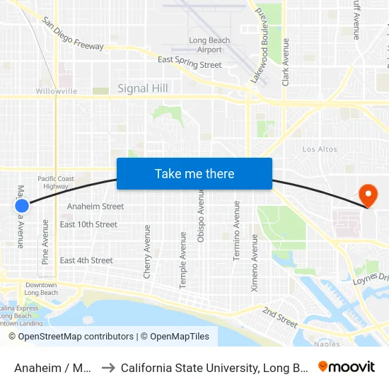 Anaheim / Magnolia to California State University, Long Beach (CSULB) map