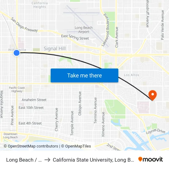 Long Beach / Willow to California State University, Long Beach (CSULB) map