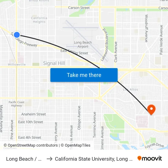 Long Beach / Wardlow to California State University, Long Beach (CSULB) map