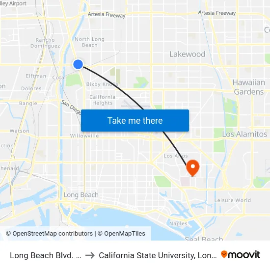Long Beach Blvd. at Del Amo to California State University, Long Beach (CSULB) map