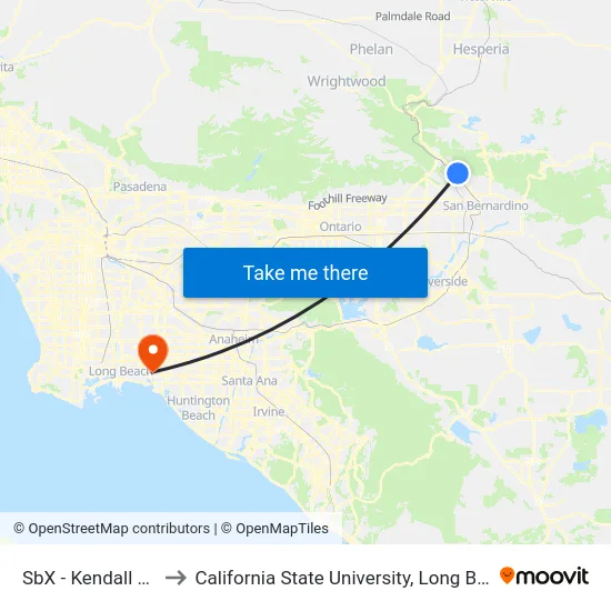 SbX - Kendall @ Palm to California State University, Long Beach (CSULB) map