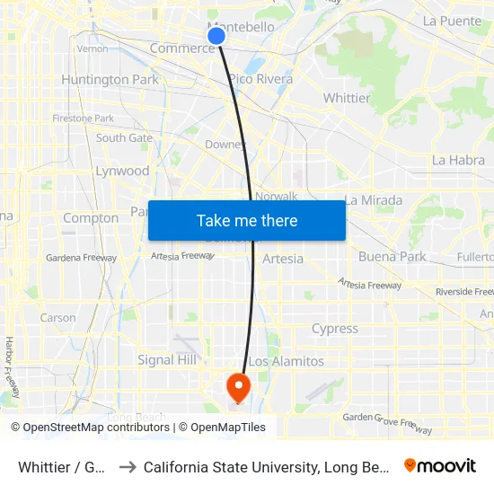 Whittier / Garfield to California State University, Long Beach (CSULB) map