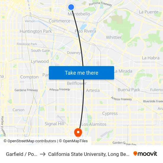 Garfield / Pomona to California State University, Long Beach (CSULB) map