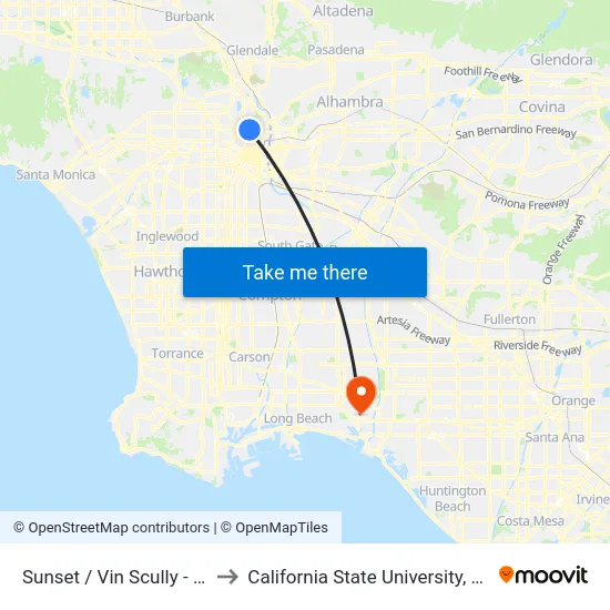 Sunset / Vin Scully - Dodger Stadium to California State University, Long Beach (CSULB) map